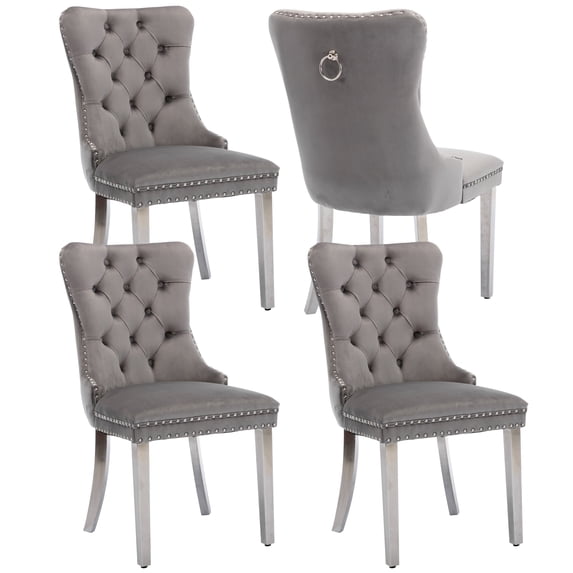 LegaHome Dining Chairs Set of 4, Modern Upholstered Velvet Dining Room Chairs with Nailhead Trim and Chrome Stainless Steel Plating Solid Wood Legs, Tufted Button Padded Chairs Set for Kitchen, Gray