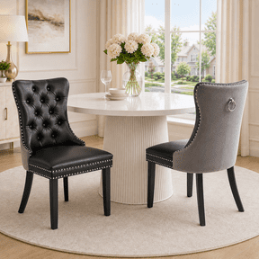 LegaHome Dining Room Chairs Set of 2, Modern Upholstered Velvet and PU Leather Dining Chair with Nailhead Trim and Solid Wood Legs, Tufted Button Padded Chairs Set for Kitchen Dining Room, Gray&Black
