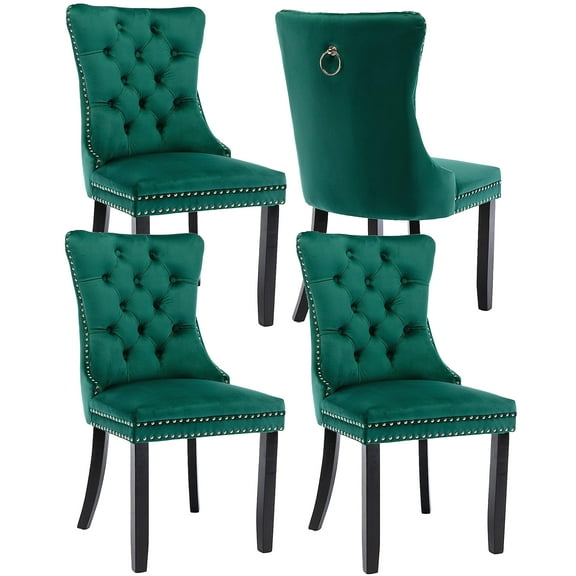 LegaHome Dining Room Chairs Set of 4, Modern Upholstered Velvet Dining Chair with Nailhead Trim&Solid Wood Legs, Tufted Button Padded Accent Chairs Set for Kitchen Dining Room Living Room, Green