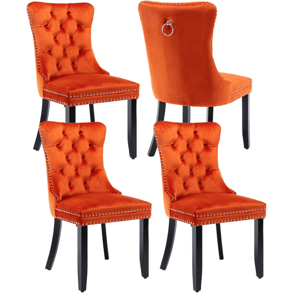 LegaHome Dining Room Chairs Set of 4, Modern Upholstered Velvet Dining Chair with Nailhead Trim&Solid Wood Legs, Tufted Button Padded Accent Chairs Set for Kitchen Dining Room Living Room, Orange
