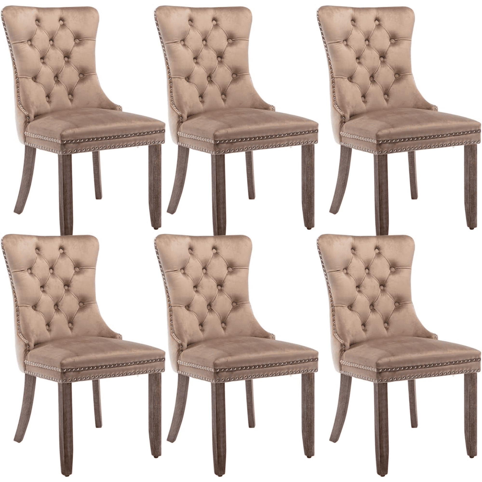Tzicr Set Of 4 Tufted Velvet Dining Chairs With Nailhead Trim, Solid