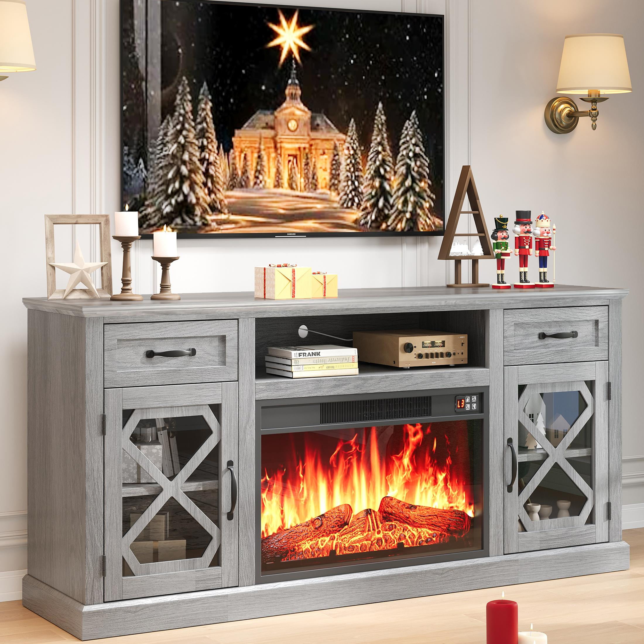 PAPROOS Fireplace TV Stand for 65 Inch TV, Modern Farmhouse TV Cabinet with  23'' Electric Fireplace, Entertainment Center Television Console Table for  Living Room, Gray - Walmart.com, image size:2200x2200