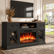 PAPROOS Fireplace TV Stand for 65 Inch TV, Modern Farmhouse TV Cabinet with 23 Electric Fireplace, Entertainment Center Television Console Table for Living Room, Black+Brown