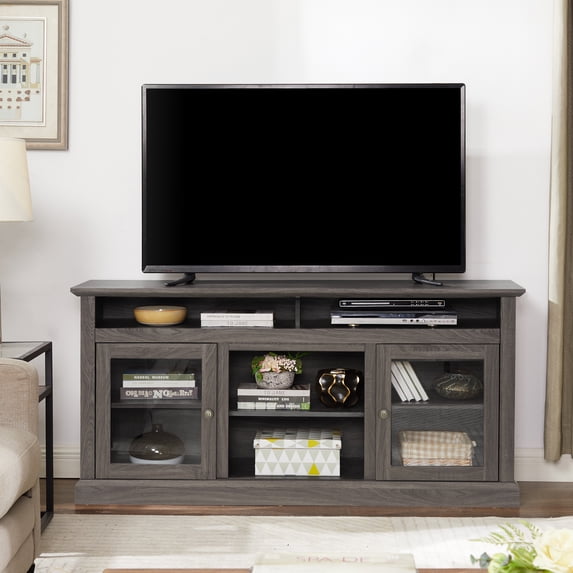 LegaHome Farmhouse TV Stand, Modern Entertainment Door TV Cabinet for 65 Inch TV, Wooden TV Console Table with Open and Closed Storage Space, Media Console Table for Living Room, Dark Walnut