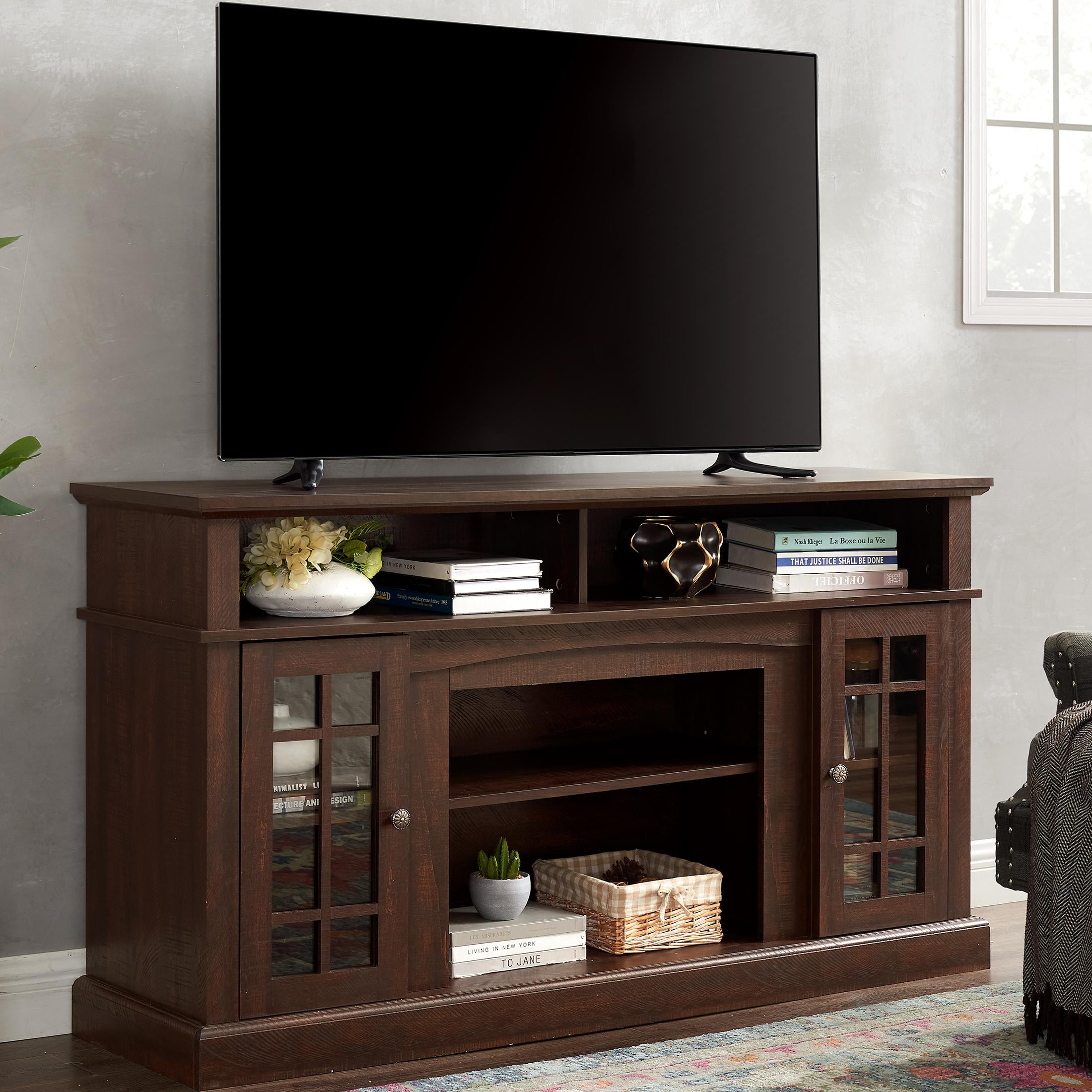 BTMWAY Farmhouse TV Stand, Sliding Barn Door Cabinet, Fits 65 Inch TV ...