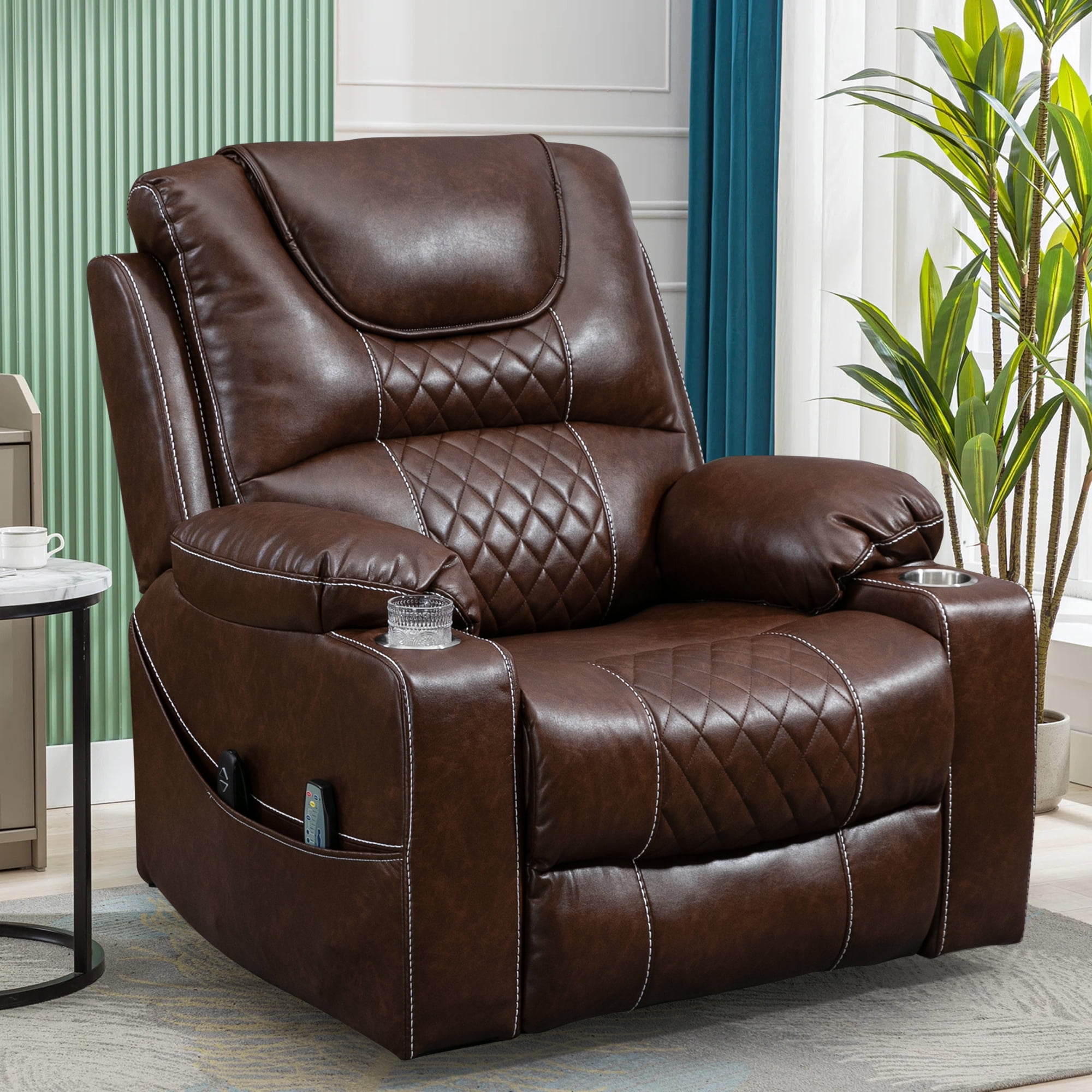 LEGAHOME Large Lift Recliner with Heated and Massage Functions, Extended Leather Lift Chair with Remotes and 2 Cup Holders, Oversized Electric Power Lounge Sofa for Elderly Big Men, Brown