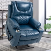 Lift Recliner for Elderly, LEGAHOME Electric Power Lift Chair with Heated and Massage, 26 Oversized PU Leather Recliner Chair with Cup Holders & Side Pockets up 400 lbs, Blue