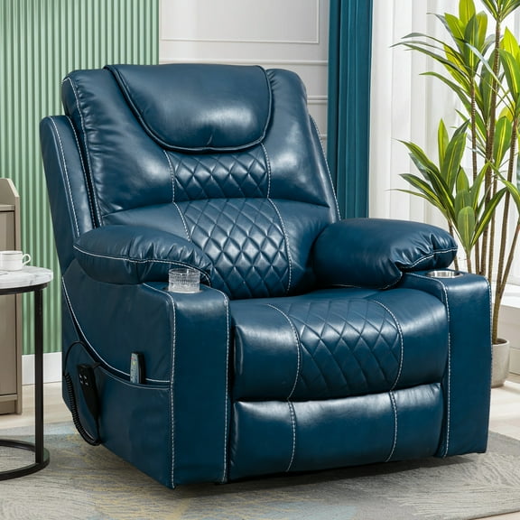 LEGAHOME Large Lift Chair with Heated and Massage Functions, Extended Leather Lift Recliner Relax Sofa with 2 Remotes and 2 Cup Holders, Oversize Electric Power Lounge Chiar for Elderly Big Men, Blue