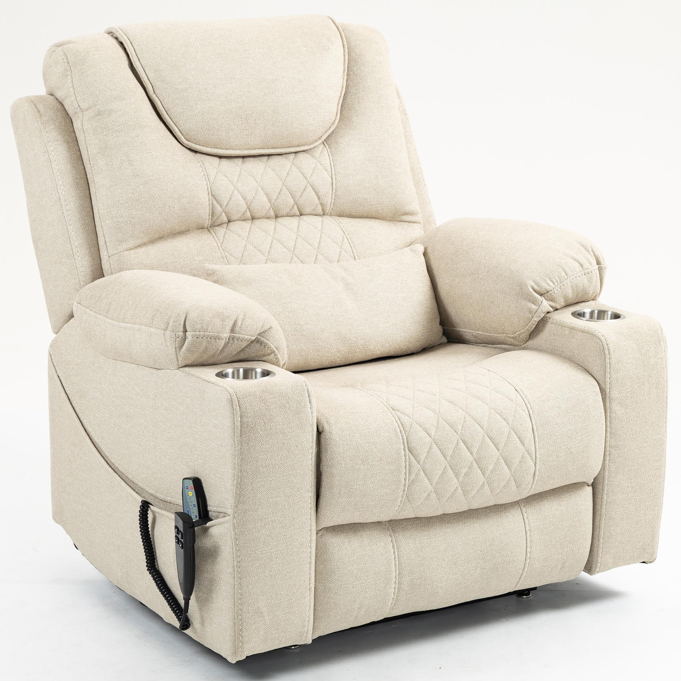 LEGAHOME Large Lift Chair with Heated and Massage Functions, Extended Fabric Lift Recliner Relax Sofa with 2 Remotes and 2 Cup Holders, Oversize Electric Power Lounge Chiar for Elderly Big Men, White