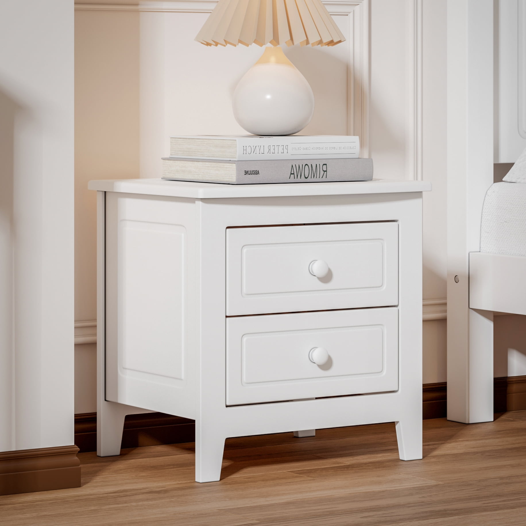 LegaHome White Nightstand for Bedroom, Mid Century Retro Bedside Table ...
