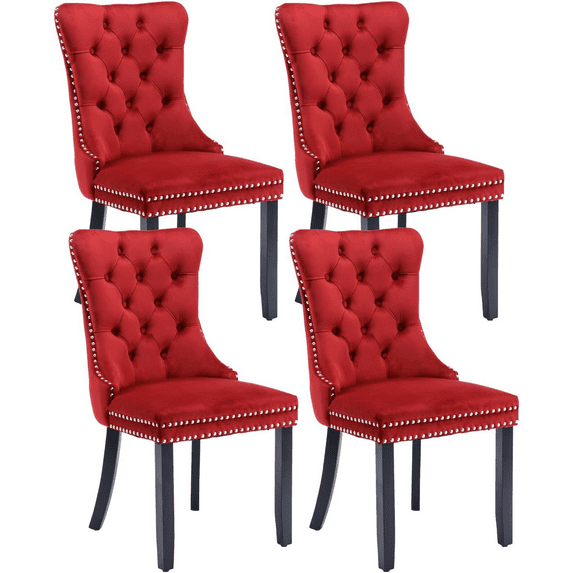 LegaHome Wine Red Velvet Dining Chairs, 4 Pcs Upholstered Button Tufted Dining Chair Set, Modern Padded Accent Chairs with Solid Wood Legs and Nailhead Trim, Home Kitchen Armless Dining Chairs Set