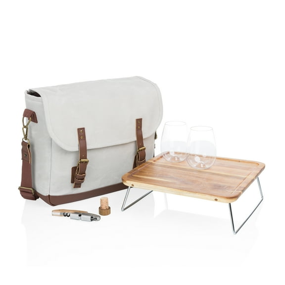 Legacy Adventure Wine Tote Bag with Wine Glasses and Mini Table, Off-White