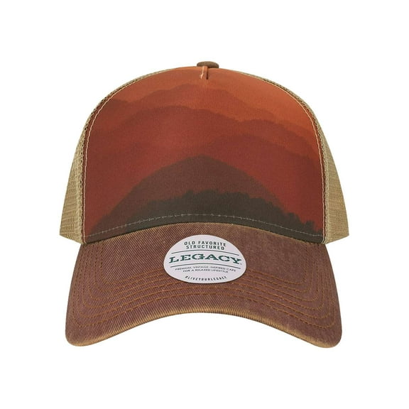 Legacy B93695530 Old Favorite Five-Panel Trucker Cap, Mt Sunset & Maroon - Khaki - Adjustable Size