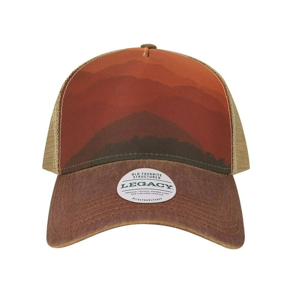 Legacy B93695530 Old Favorite Five-Panel Trucker Cap, Mt Sunset & Maroon - Khaki - Adjustable Size