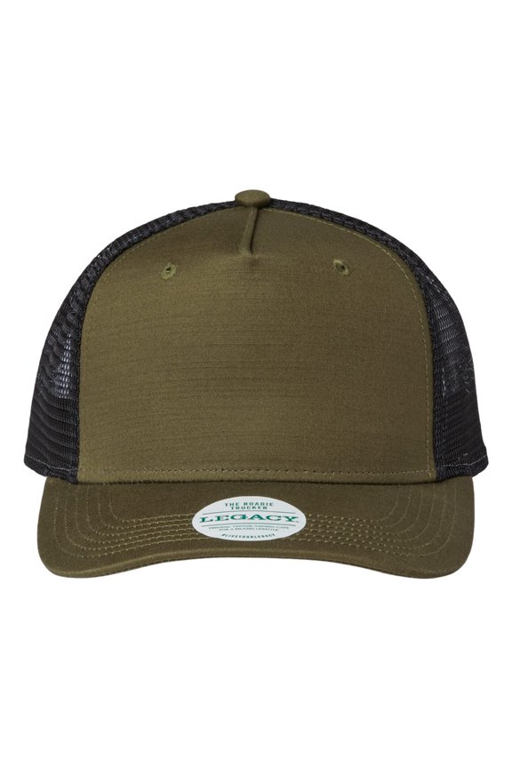 B93795540 Five-Panel Trucker Cap, Olive Slub & Black - Adjustable Size