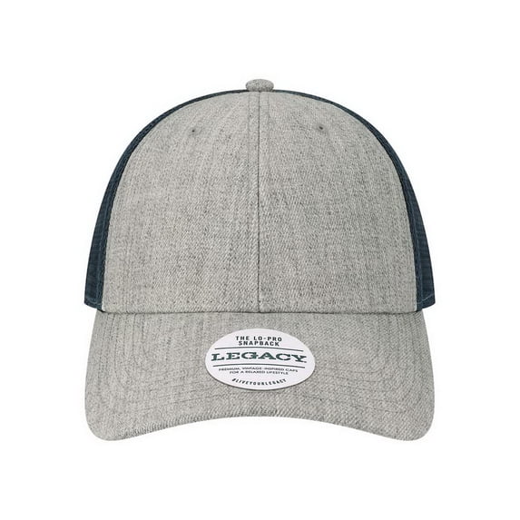 Legacy B93895120 Lo-Pro Snapback Trucker Cap, Heather Grey & Navy - Adjustable Size