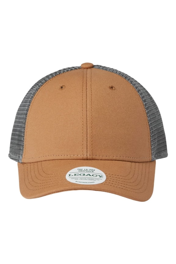 B93895660 Lo-Pro Snapback Trucker Cap, Caramel & Dark Grey - Adjustable Size