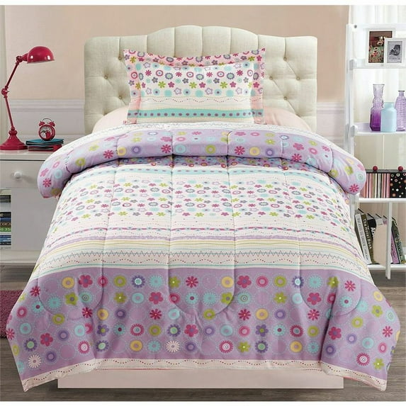 Legacy Decor 2 PC Purple and White Multicolor Floral Print Childrens Comforter Set, Twin Size