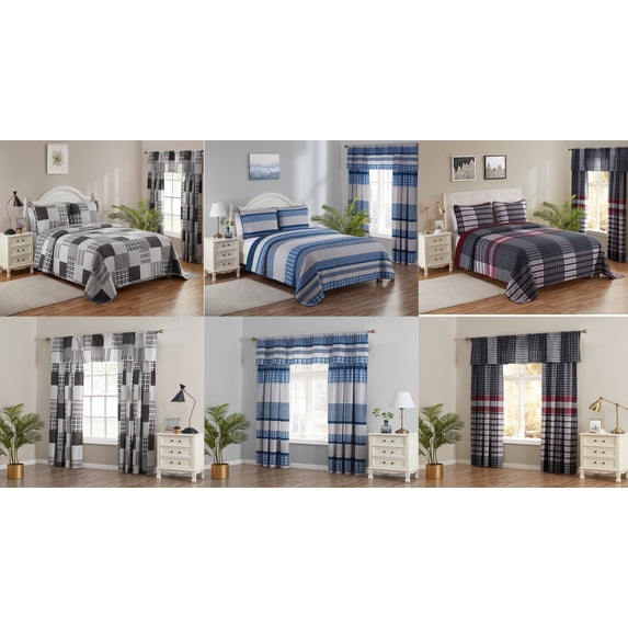 Legacy Decor 2 Pcs Quilt Reversible Bedspread Coverlet Red & Black Patchwork Design Ultra Soft Microfiber Oversized Twin, All Ages.