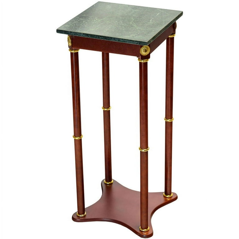 Legacy Decor 28 Inch Cherry Wood Square Plant Stand, Telephone Stand, Vase Stand with Square Green Marble Top Legacy Decor 28 Inch Cherry Wood Square Plant Stand, Telephone Stand, Vase Stand with Square Green Marble Top