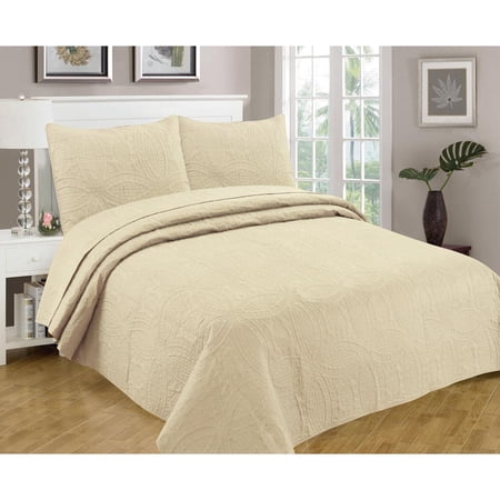 Legacy Decor 3 PCS Bedspread Quilt Coverlet Reversible Pinsonic Floral Finish All Season Oversized Queen Beige Color