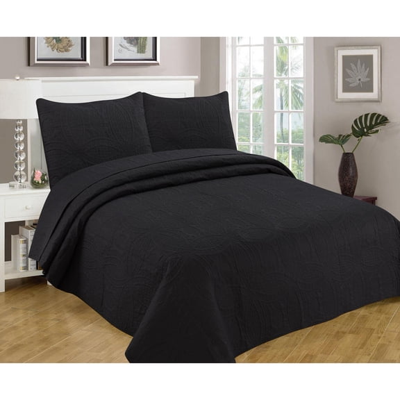 Legacy Decor 3 PCS Bedspread Quilt Coverlet Reversible Pinsonic Floral Finish All Season Oversized Queen Black Color