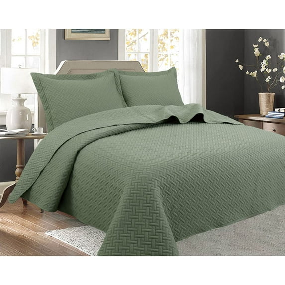 Legacy Decor 3 PCS Bedspread Quilt Coverlet Stitched Pinsonic Reversible All Season Oversized Full Size Sage Color