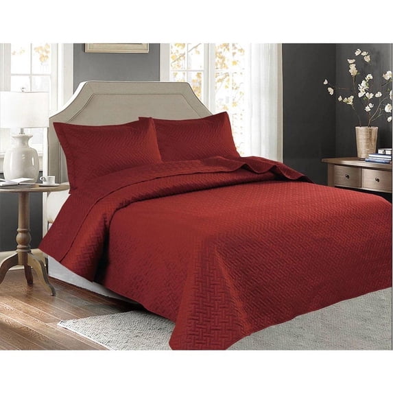 Legacy Decor 3 PCS Bedspread Quilt Coverlet Stitched Pinsonic Reversible All Season Oversized King / Cal-King Size Brick Color