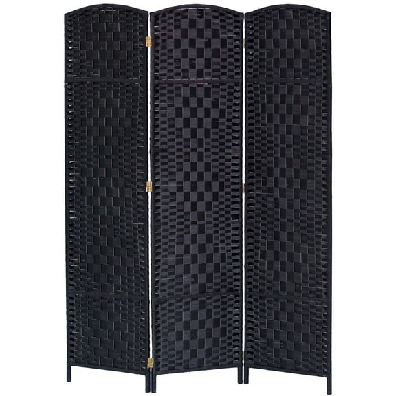 Legacy Decor 3 Panel Diamond Weave Fiber Room Divider, Black Color