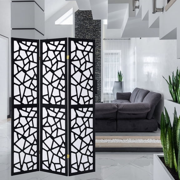 Legacy Decor 3 Panel Room Divider with Mosaic Cuts Black Color