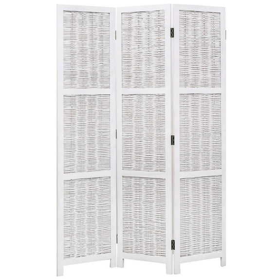 Legacy Decor Room Divider Antique Wicker and Wood, 3 Panels, White, Freestanding