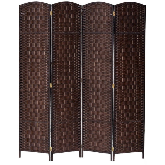 4 Panel Room Divider Bamboo Weave  Brown Color