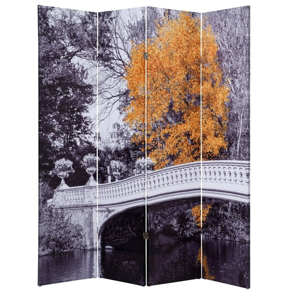 Legacy Decor 4 Panel Room Divider Privacy Screen Double Side Digital Print New York Central Park Bow Bridge