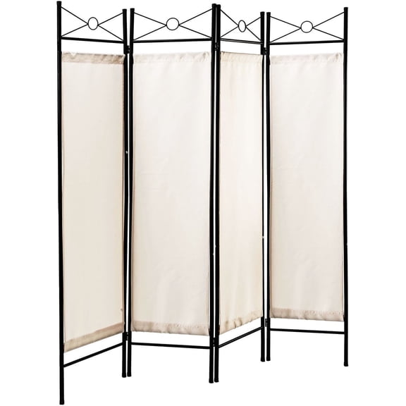 Legacy Decor 4-Panel Room Divider Privacy Screen - Home Office, Fabric, Metal, White