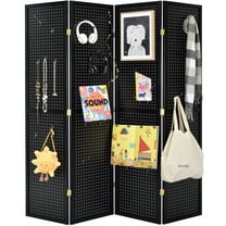 Legacy Decor 4 Panels Room Divider Folding Screen Pegboard Insert, Black Color, Freestanding