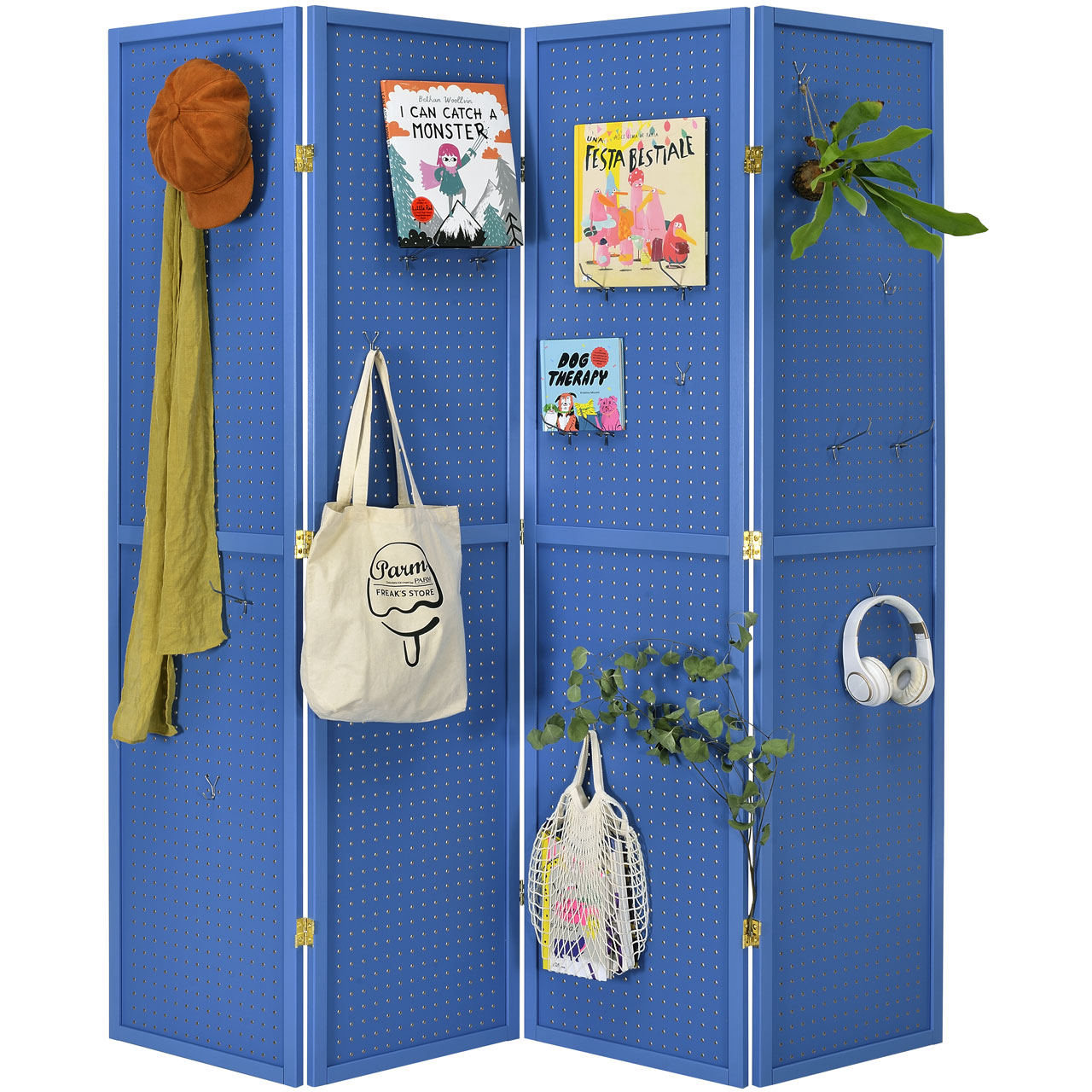 Legacy Decor 4 Panels Room Divider Folding Screen Pegboard Insert Blue