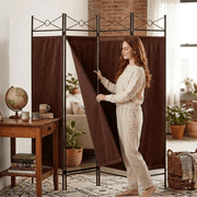 Legacy Decor Room Divider Privacy Screen Modern 4-Panel Fabric Metal Foldable Brown 71 in H