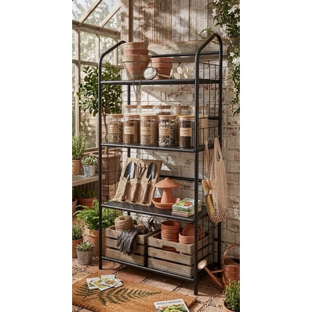 Legacy Decor 4 Tier Metal Utility Bookcase Rack Black Finish 48.5"H X 26"W x 13"D