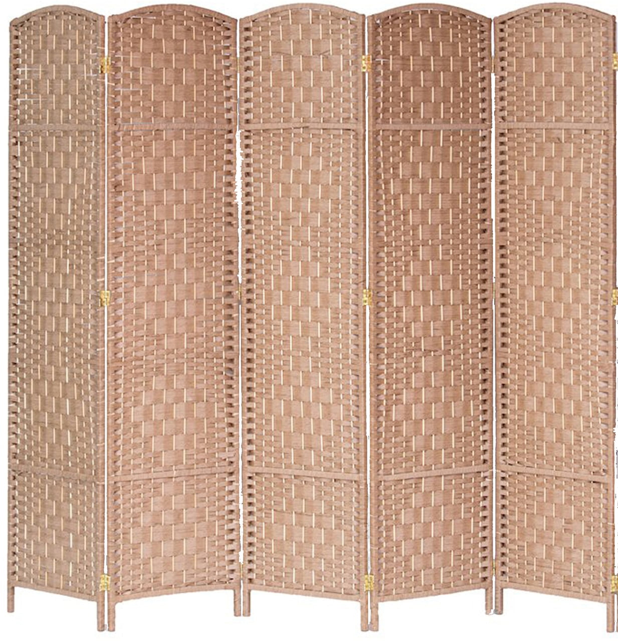 Natural 5-Panel Diamond Weave Bamboo Room Divider