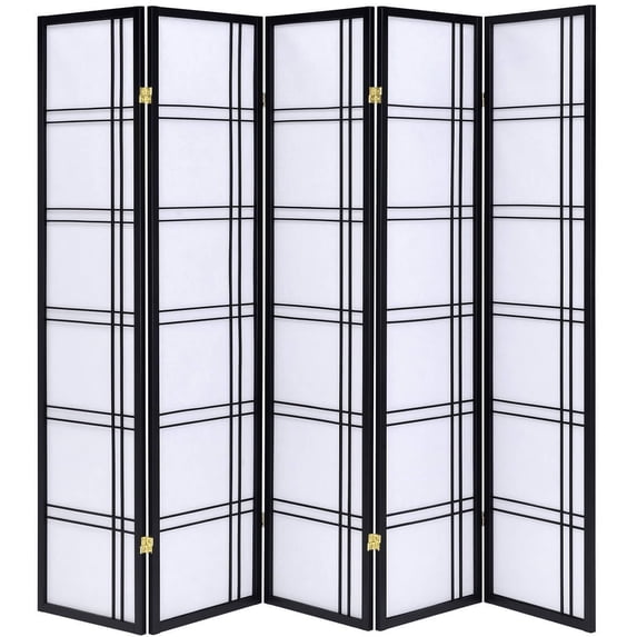 Legacy Decor 5 Panels Room Divider Privacy Screen Lattice Design 5.9 ft Tall x 7.3 ft Wide, Black, Freestanding