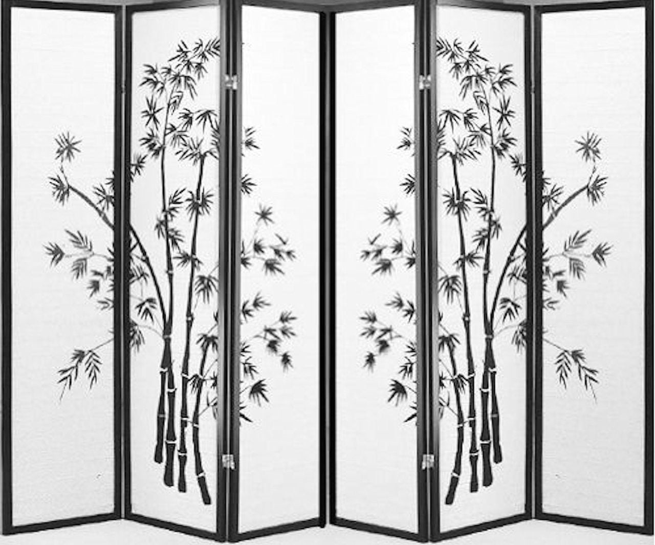 6-Panel Black Bamboo Print Shoji Screen Room Divider