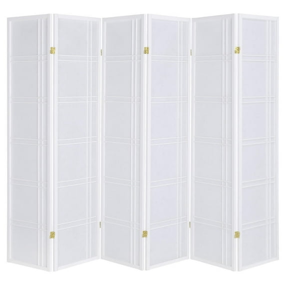 Legacy Decor 6 Panels Room Divider Privacy Screen Lattice Design 5.9 ft Tall x 8.6 ft Wide, White, Freestanding
