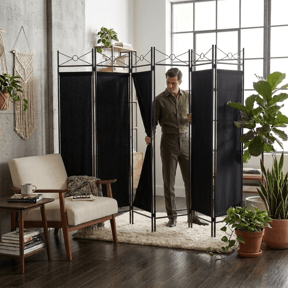 Legacy Decor Room Dividers Modern 6 Panels Privacy Screen Home Office Removable Fabric Metal Black