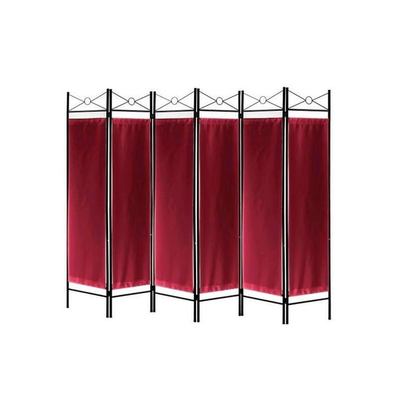 Legacy Decor 6 Panels Room Dividers Privacy Screen Home Office Fabric Metal, Red Color, Freestanding