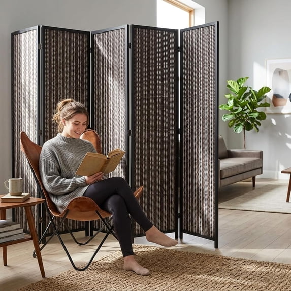 Legacy Decor Room Divider Bamboo Black 6 Panels 6ft Tall 104" Wide