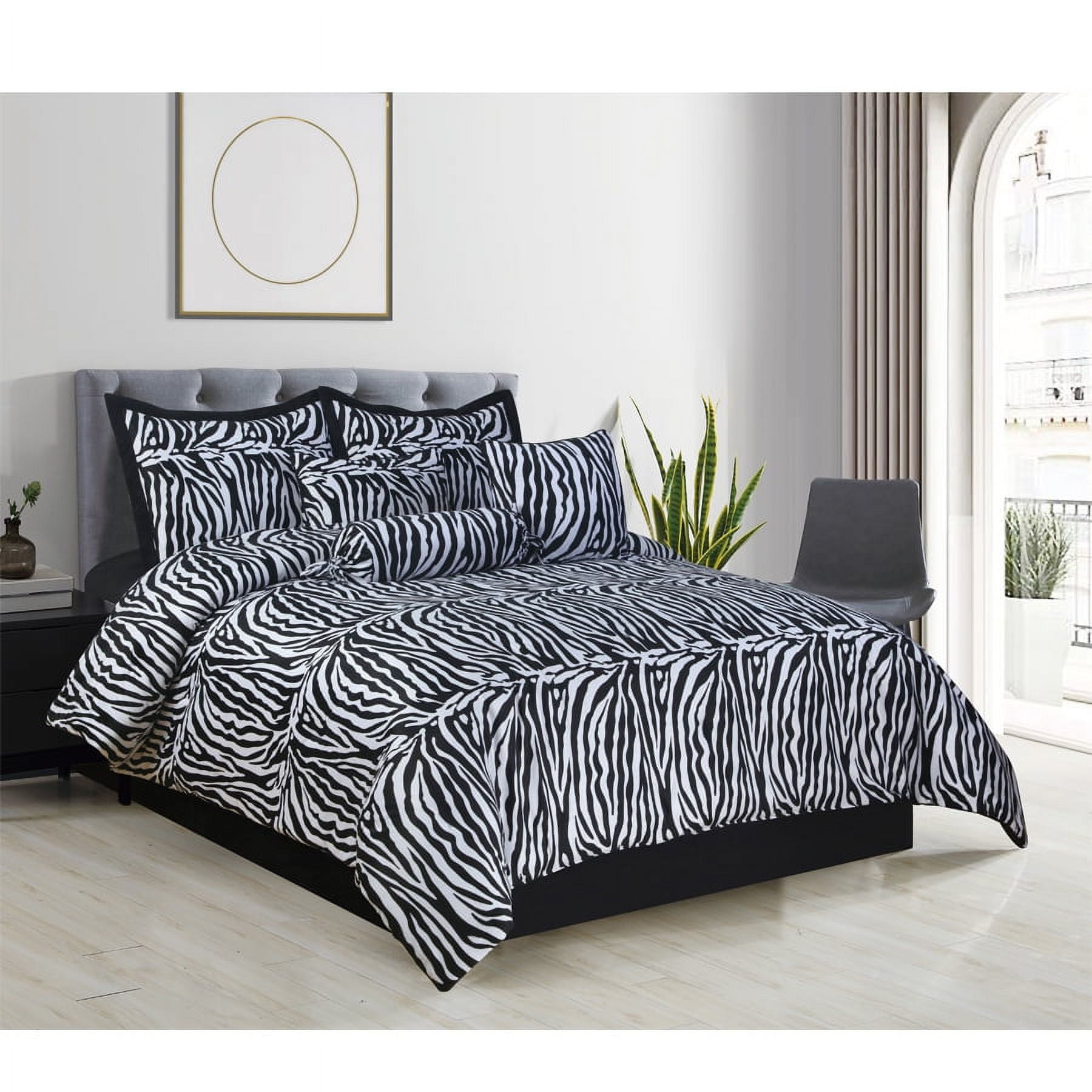 Legacy Decor 7 PC Black and White Zebra Print Faux Fur, King Size