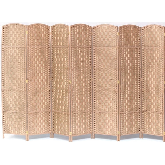 Legacy Decor 7 Panel Diamond Weave Fiber Room Divider Modern Foldable Freestanding Natural Color 71" High x 123" Wide