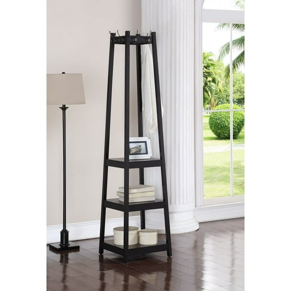 Legacy Decor 8 Hook, 3 Tier Shelves Garment Coat Hat Rack Hanger, Wooden Black Finish