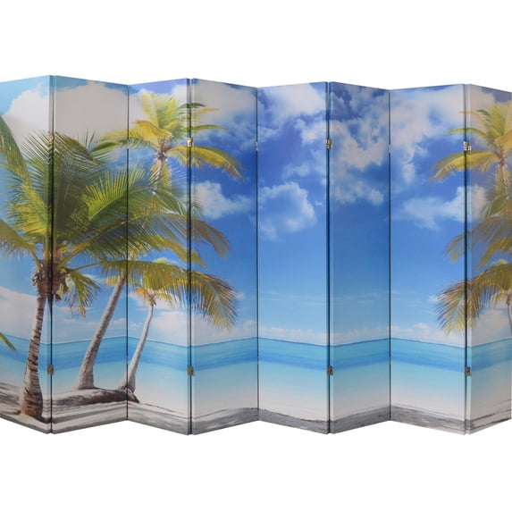 Legacy Decor 8-Panel Canvas Room Screen Divider Double - Sided Virgin Islands Beach Design