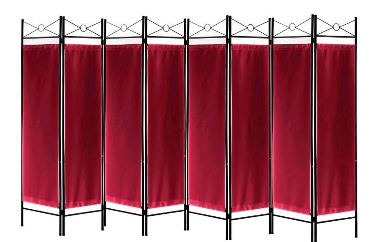 Legacy Decor 8 Panels Room Dividers Privacy Screen Home Office Fabric Metal, Red Color, Freestanding